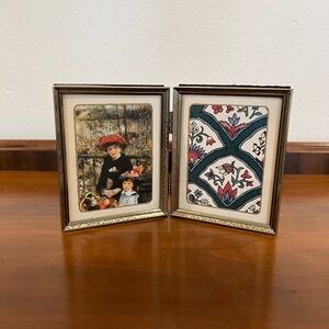 Vintage Gold Metal Hinged 4x5" Double Picture Frame